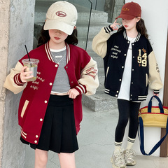 女童棒球服秋款毛巾绣外套2025新款中大童女孩洋气春秋装儿童上衣
