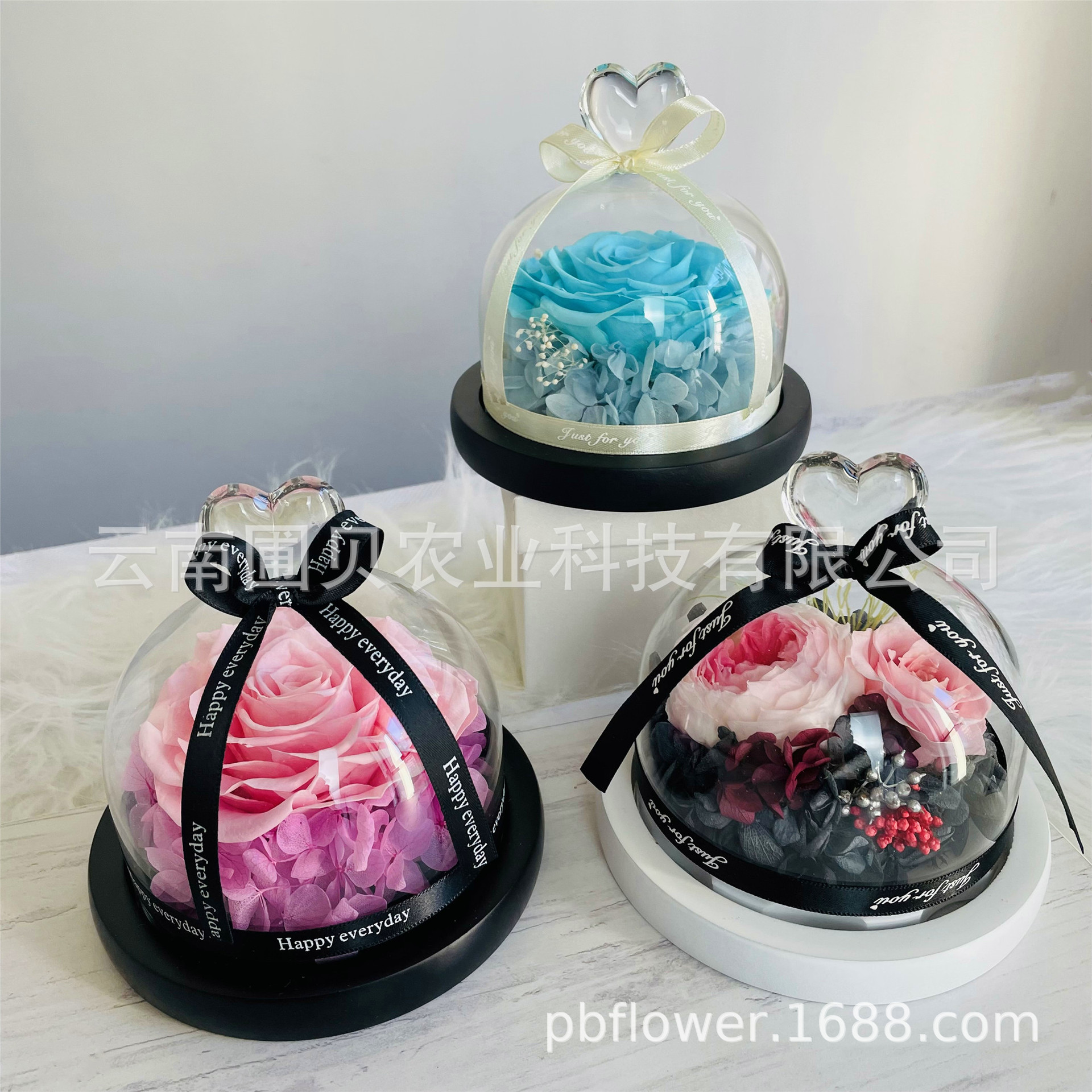 Flor melocotón corazón Eternal Rose Navidad Tanabata Día de San Valentín regalo eterna flor cubierta de vidrio en stock al por mayor