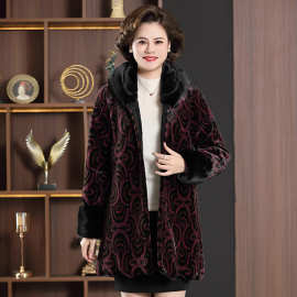 海宁整貂皮草貂皮大衣女中老年中长款水貂毛绒连帽拼貂冬妈妈外套