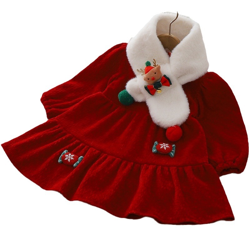 Vêtements pour filles, nouveaux styles d'automne et d'hiver, robes de princesse pour enfants de Noël en peluche épaisse de petite et moyenne taille,_voghion.com