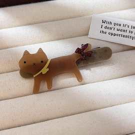 韩国东大门新款猫咪蝴蝶结波点平绒鸭嘴夹刘海侧边夹新款发饰女