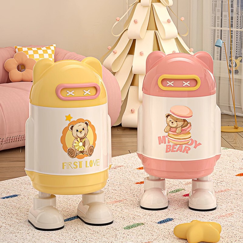 Teddy Bear Co-Branded Trash Can for Home 2025 New Bedroom with Lid Kitchen Living Room Bathroom Large Large Capacity
