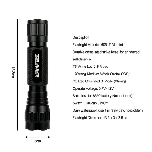 Cross-border best-selling 501B white, green, red light T6 strong flashlight aluminum outdoor portable hunting light direct factory sale