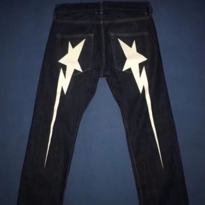 Bapesta First Edition Meteor Ins Print Unisex Loose Pants Hip-Hop Ins Trendy American Harajuku Jeans