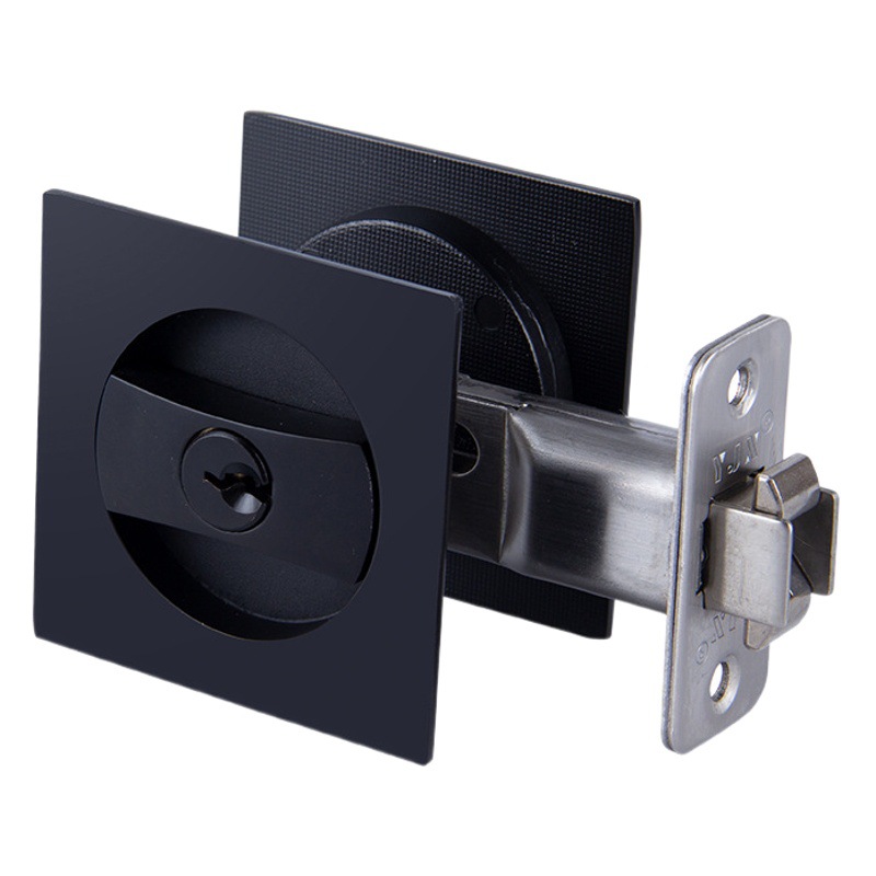 Cuadrado moderno privacidad hardware de la puerta de bolsillo negro mate cama baño bolsillo empotrado cerradura de la puerta invisible