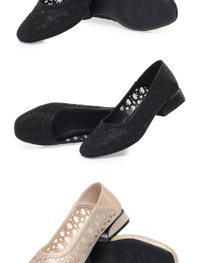 Sandal lưới bít mũi da thật gót vuông thoáng khí đế mềm — Màu be chi tiết 15