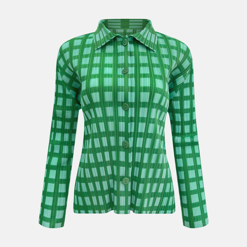 202 New Miyake-Style Pleated Shirt for Women with Plaid Print Design, Slim Fit, Versatile and Stretchy Top 202 New Miyake-Style Pleated Shirt for Women with Plaid Print Design, Slim Fit, Versatile and Stretchy Top