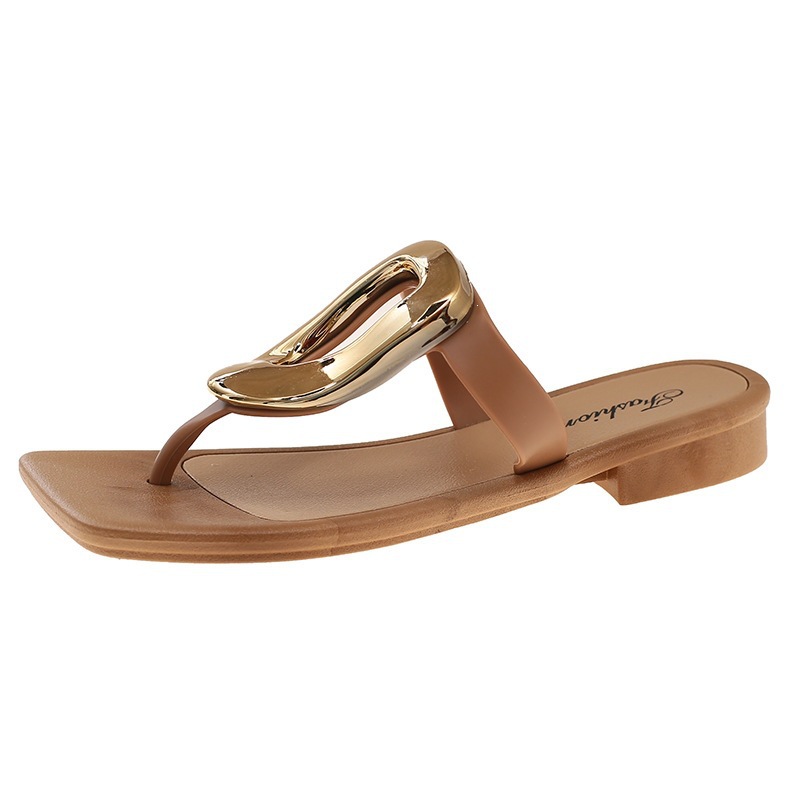 2026 nuevo estilo de moda cuadrada, zapatillas de hebilla metálica, zapatillas de verano para mujeres, zapatillas de pendiente image 6