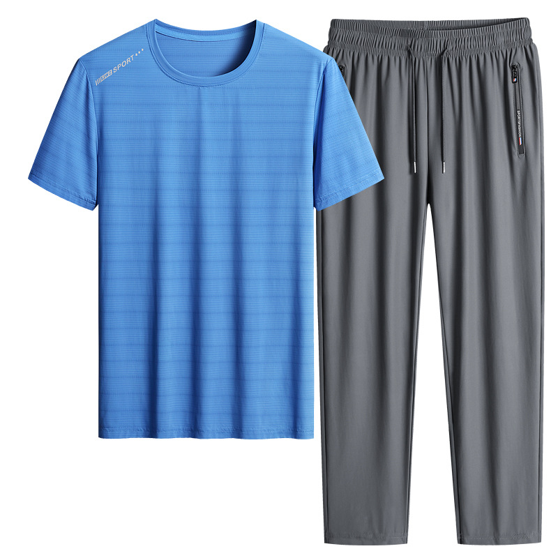 M - 8X set de hielo de verano camiseta hombre papá manga corta juego deportivo de mediana edad secado rápido juego de dos piezas