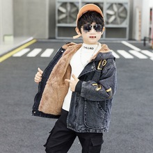 男童外套加绒秋冬款帅气冬天男孩保暖棉衣中大童外套男牛仔风衣潮