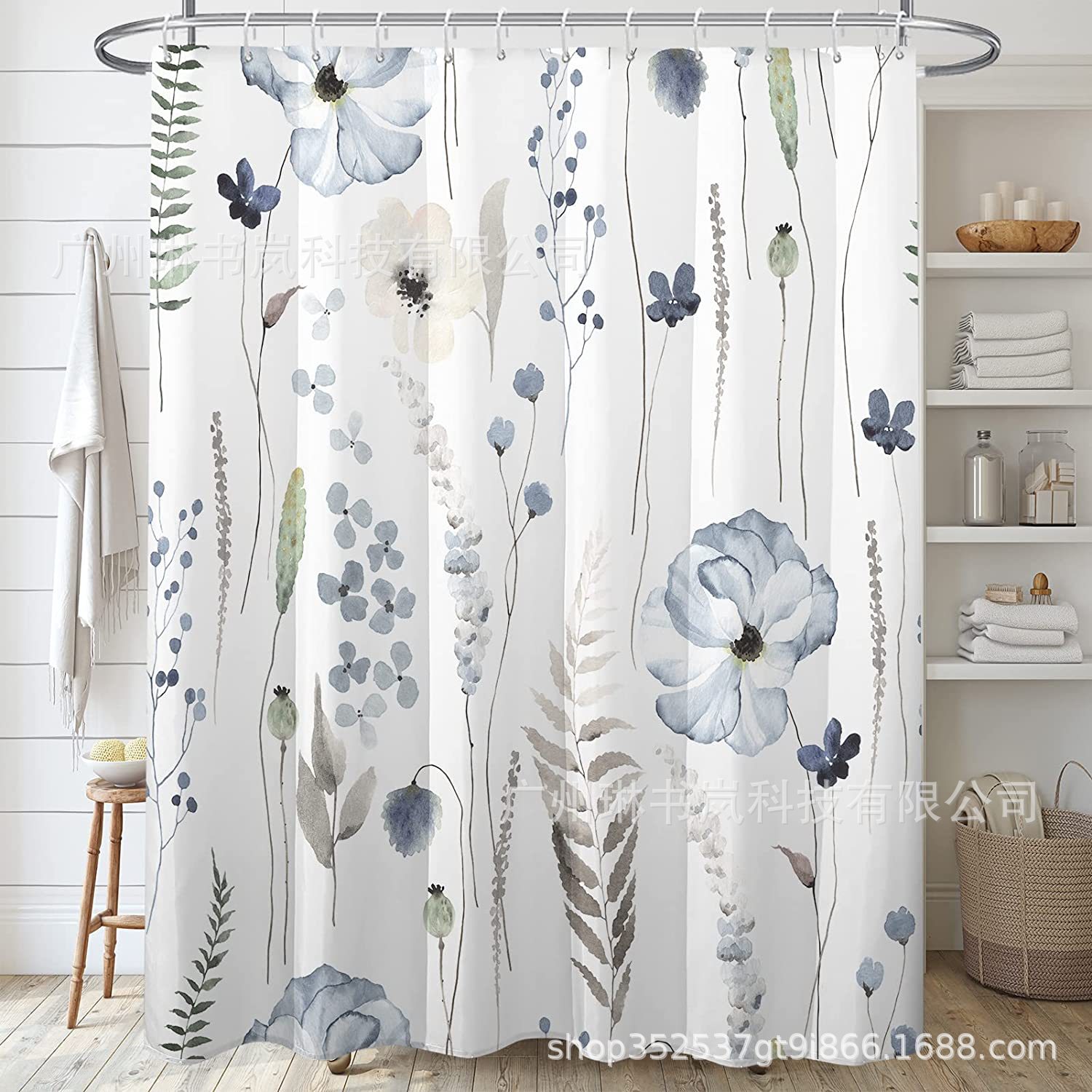 Amazon Modern Minimalist Watercolor Floral Shower Curtain Thickened Printed Nordic Digital Print Shower Curtain Wholesale from Manufacturer