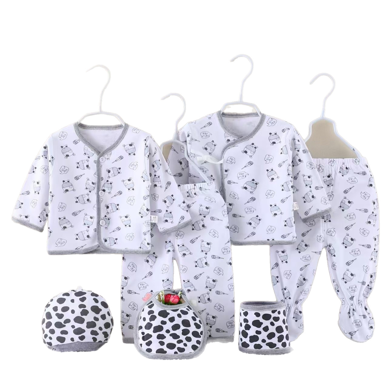 Set de siete piezas para bebés recién nacidos, algodón, ropa cómoda, bebés, regalos de luna llena, bolsas de regalo de cuatro estaciones