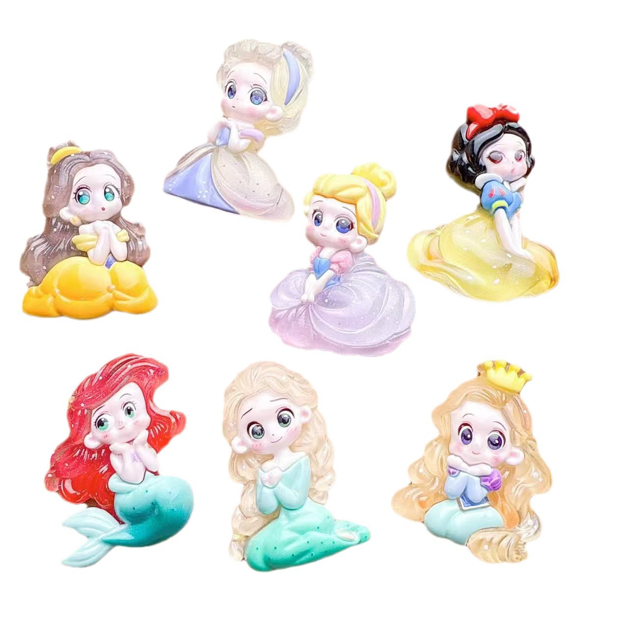 대형 빛나는 백설 공주 시리즈 수지 액세서리 DIY 크림 접착제 선물 상자 열쇠 고리 장식품 수제 스티커