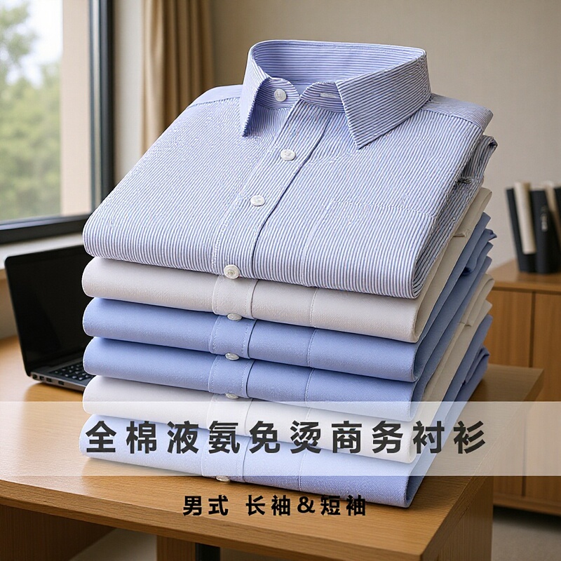 All-Cotton Liquid Ammonia Wrinkle-Free Business Workplace Shirt New Men's Long-Sleeve Short-Sleeve Plain Style Office Shirt Workwear All-Cotton Liquid Ammonia Wrinkle-Free Business Workplace Shirt New Men's Long-Sleeve Short-Sleeve Plain Style Office Shirt Workwear
