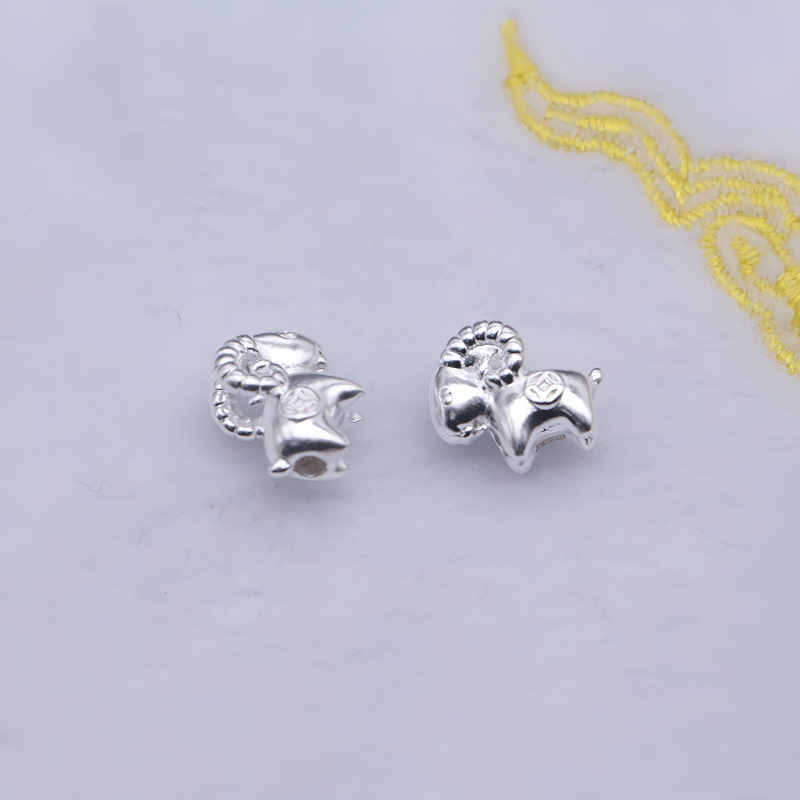999 pure silver, Chinese-style coin charm, sheep-shaped 3D accessory, spacer bead for DIY beadwork, bracelet, necklace, and other jewelry
