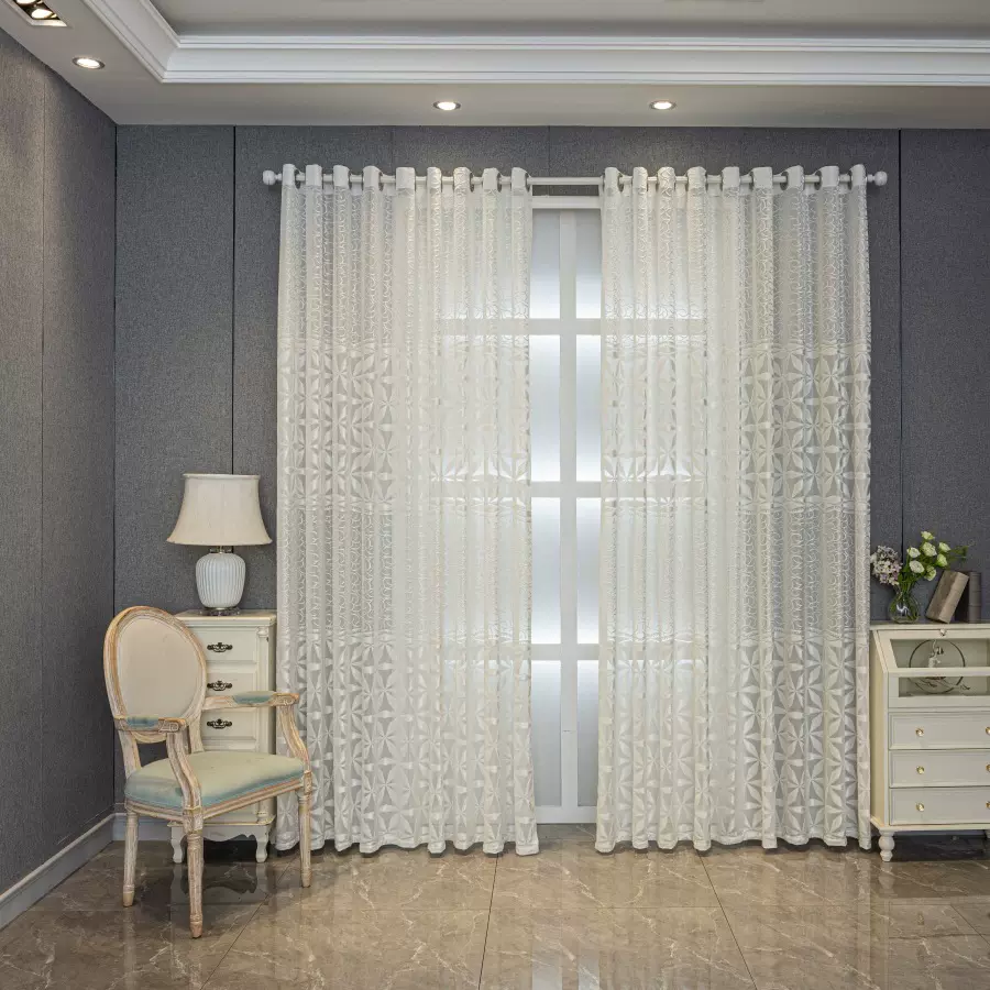 厂家直供欧式蕾丝提花装饰北欧乳白色窗帘客厅卧室落地窗纱帘批发