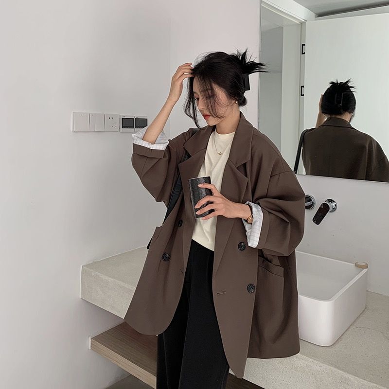 春秋韩版新款宽松中长款春春秋黑色休闲时尚西装外套西服大码上衣|undefined