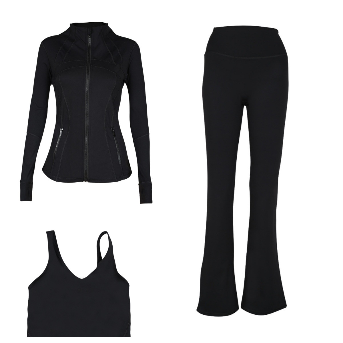 Flared Pants Jacket U Back Bra Sports Set 3 Piece Fitness Run Yoga Women's Clothing Workout Gym Fitness Running Yoga Set_ecoleips.com