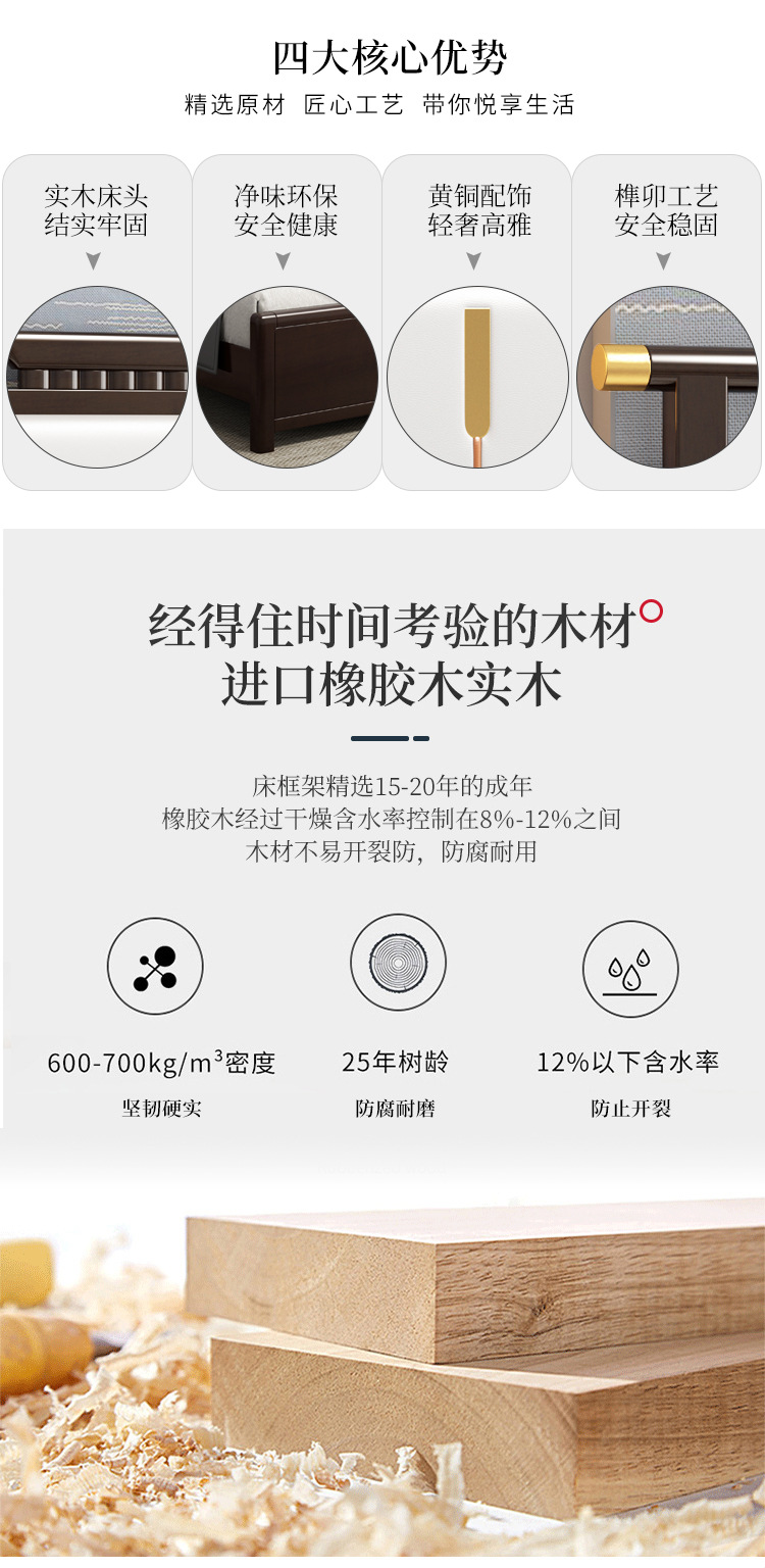 New Chinese solid wood bed walnut 1.8 -meter double bed light luxury solid wood 1.5 meters bed