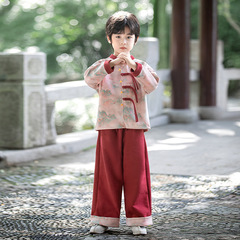 Boys' 23rd autumn and winter new long-sleeved Hanfu suit baby two-piece Chinese style Tang suit performance retro and festive
