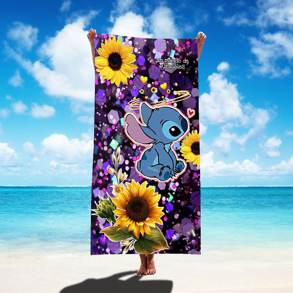TEMU nueva toalla de playa estampada Stitch de gran tamaño toalla de baño para niños toalla de baño toalla de microfibra