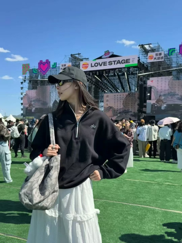 现货早秋新款金智秀 Jisoo同款alo半拉链卫衣女宽松立领显瘦外套|undefined
