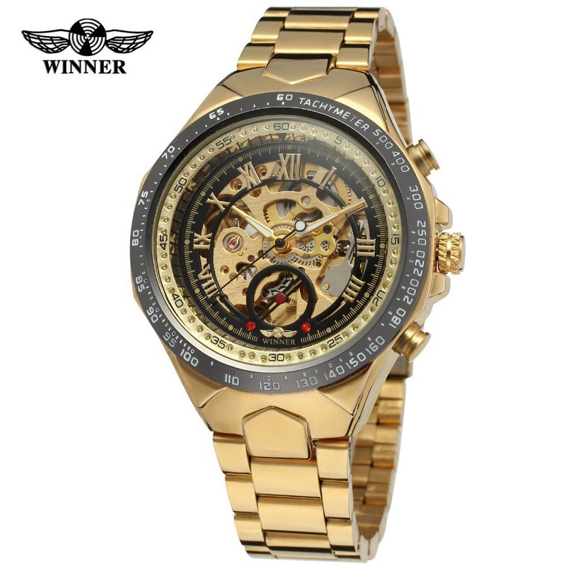 Cross-border WINNER men's personalized fashion gold all-steel hollow automatic mechanical watch