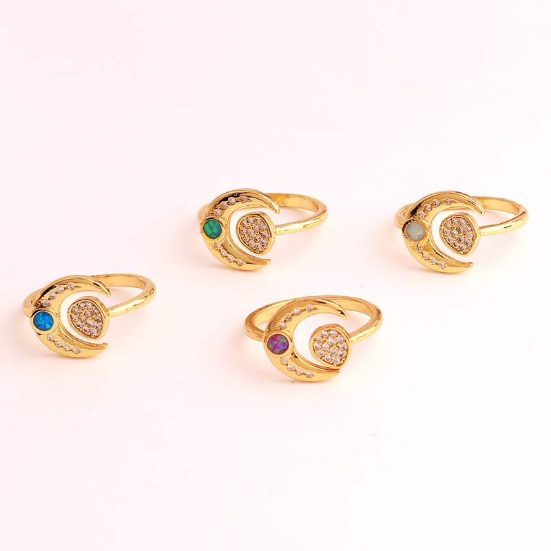 Sweet Star Copper Gold Plated Rhinestones Open Ring 1 Piece