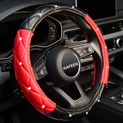 Steering wheel cover – Cover with Shiny - black-and-red-with-diamonds-38cm