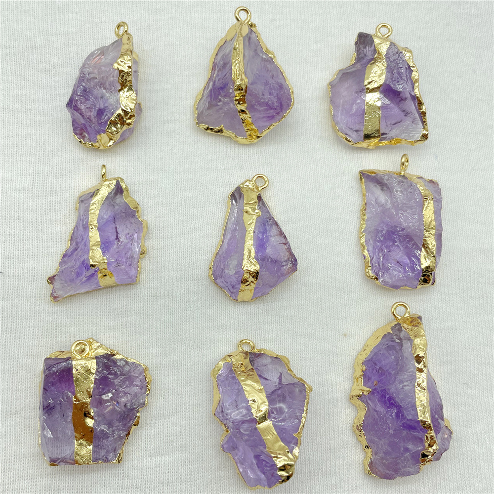 Al por mayor gema natural de cristal oro borde amorfo colgante collar accesorios DIY simple estilo europeo y americano