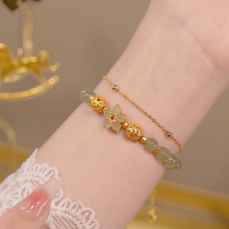 Jade face Peach Blossom Natural Hetian jade silver jewelry peach blossom hydrangea bracelet female 2022 new bracelet