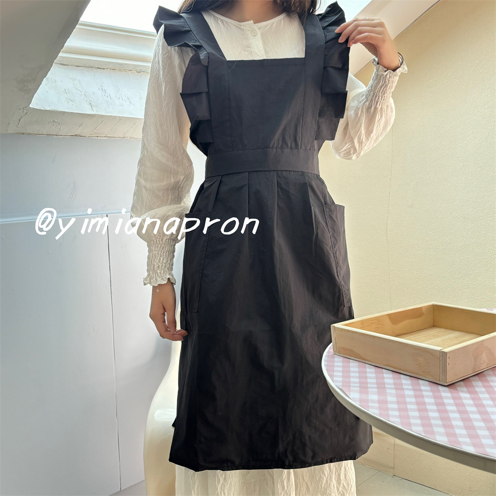 Delantal de Cocina Impermeable con Estampado Floral de Nailon Repelente al Agua, con Mangas con Volantes y Diseño Cruzado