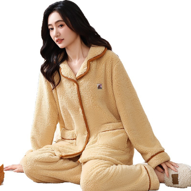 【严选】300g珊瑚绒睡衣女士秋冬季加厚加绒保暖法兰绒家居服套装|undefined