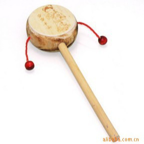 Rattle wooden baby toy 0-1 year old small wooden drum wooden hand drum toy manufacturer