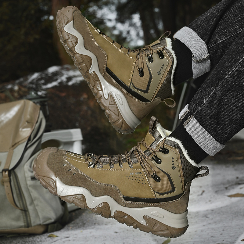 Men's Winter Fleece-Lined Cold-Proof Mid-Top Outdoor Hiking Shoes Northeast Snow Boots For Men_vogvips.com