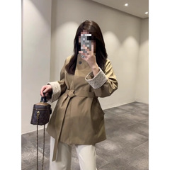 T5C复古英伦风小个子卡其色风衣外套女秋高级感韩系收腰显瘦立领