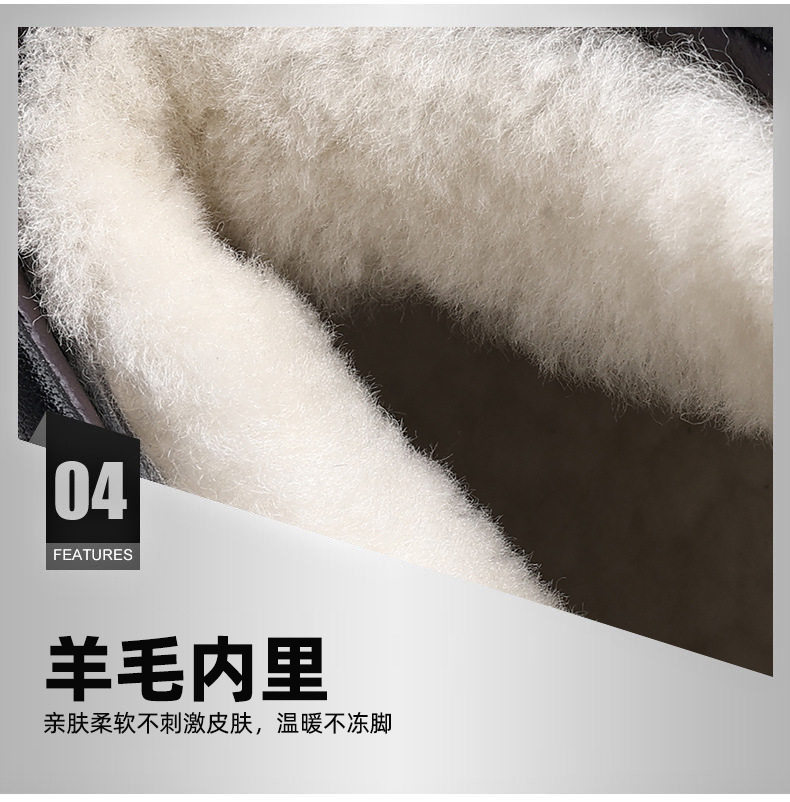 Giày bốt nam cổ cao lót lông cừu da bò chống trơn giữ ấm — P1818 đen chi tiết 12