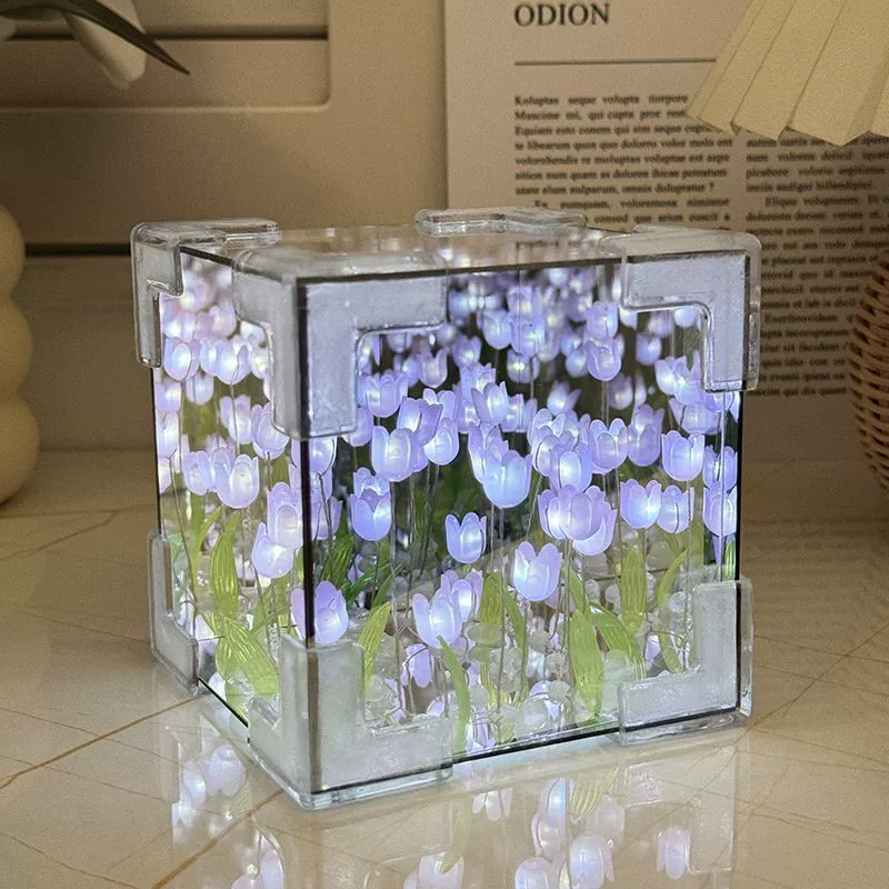 3D-граненый кубик Рубика ночник, зеркало акрил, цветок море, ручная работа, USB или батарея монета, 11×11×5.9 см