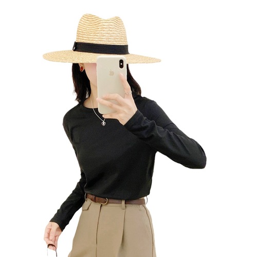 Ladies' Innerwear Crewneck Top for Autumn/Winter Outerwear, Stretchy Long-Sleeve Slimming Long Crewneck Fleece Base Layer Top