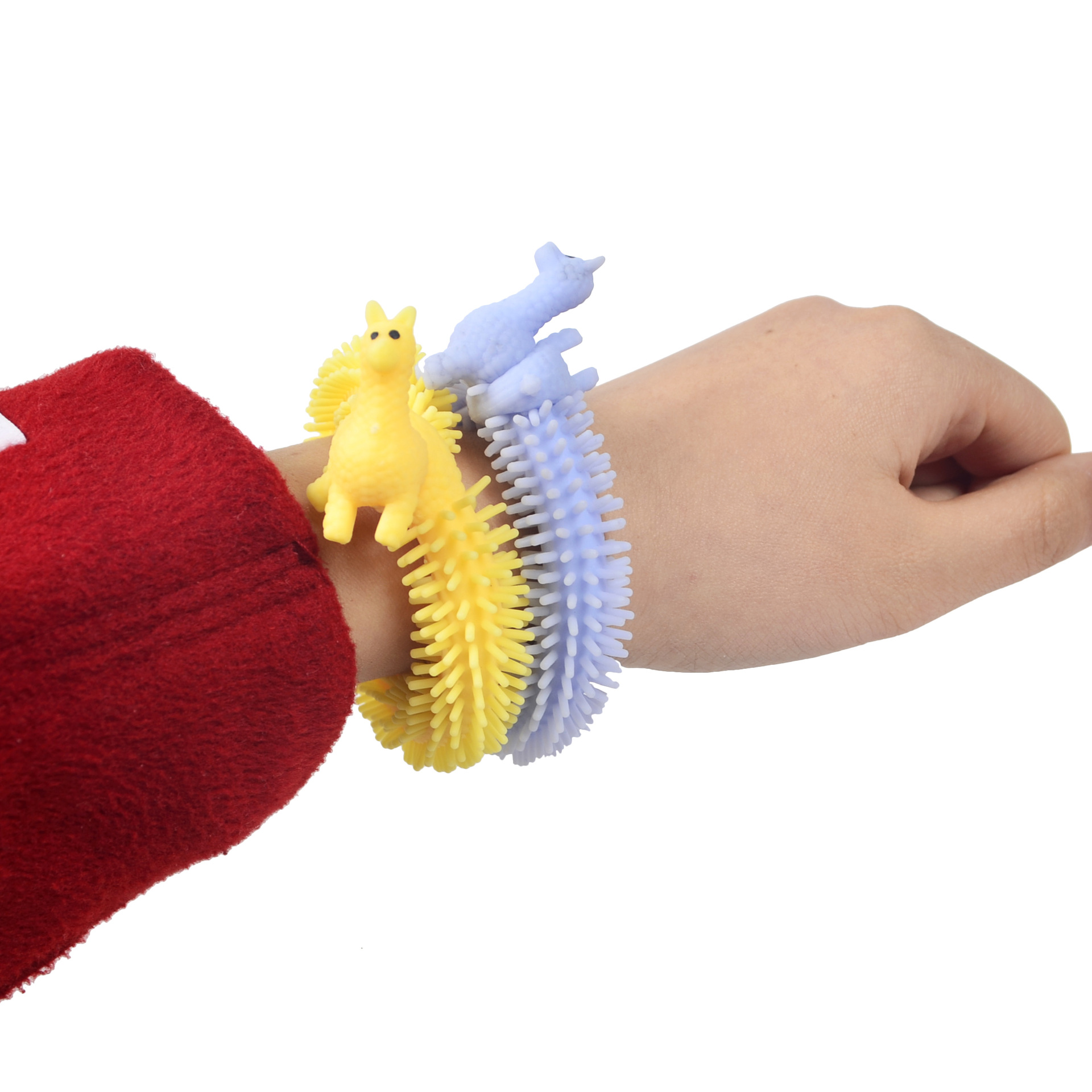 Amazon Venta caliente creativo nuevo dinosaurio Lala descompresión ventilación cuerda dibujos animados alpaca pulsera pull fideos