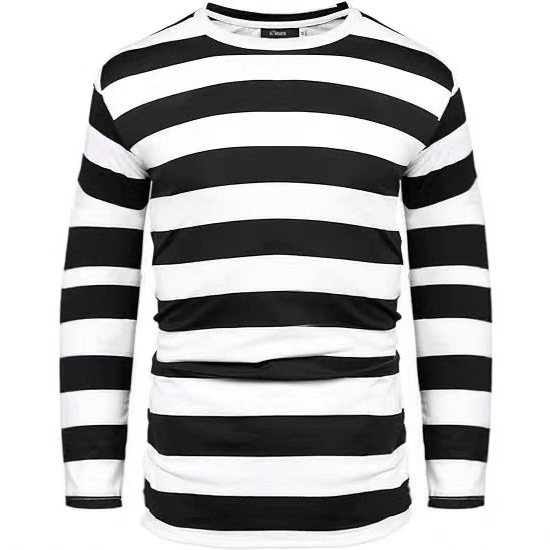 New Style Thief Black and White Striped Top Prisoner Biker Unisex Striped Loose Versatile Crew Neck Long Sleeve T-Shirt Cross-Border New Style Thief Black and White Striped Top Prisoner Biker Unisex Striped Loose Versatile Crew Neck Long Sleeve T-Shirt Cross-Border
