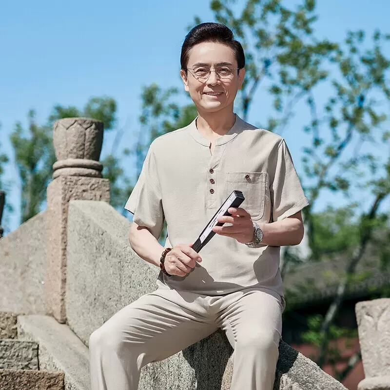 29507款中式棉麻唐装男短袖两件套装中国风亚麻汉服禅修居士服P85