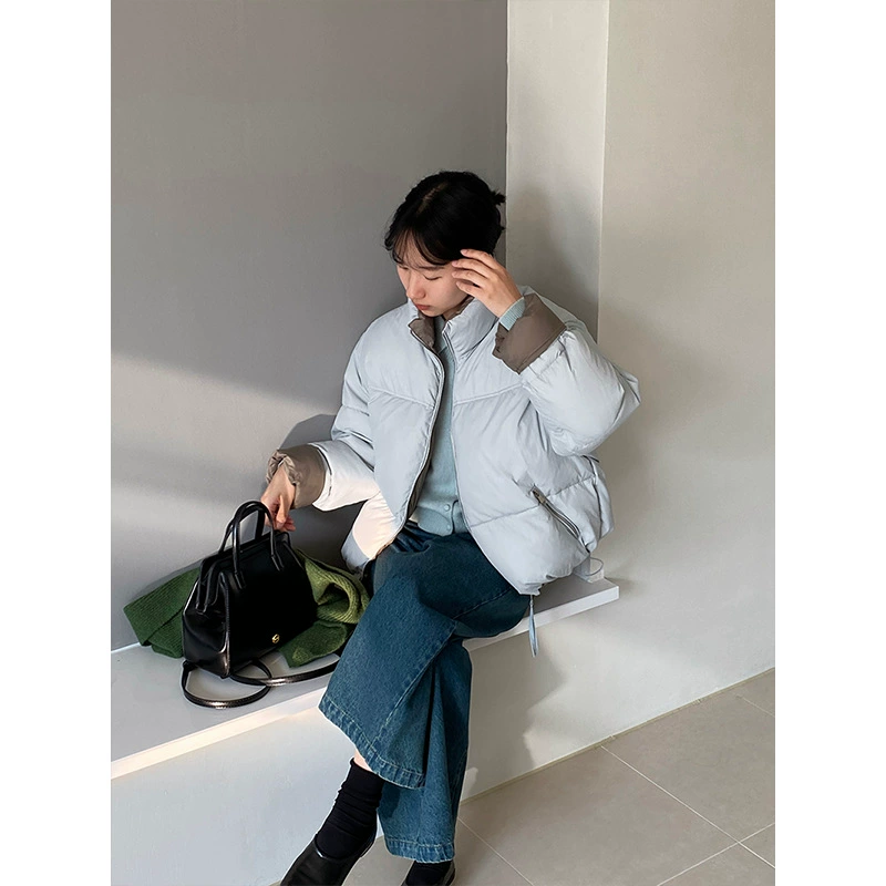 Jiangzuo теплый воротник с цветным пуховиком женский 2024 новый свободный тонкий белый утка пуховик 1256