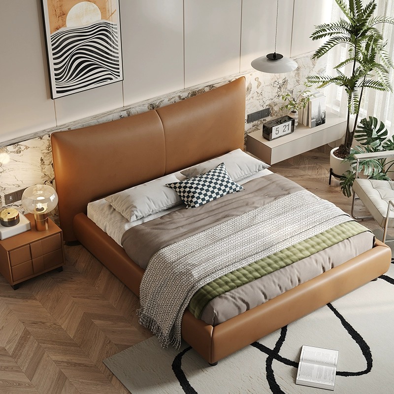 Cama de diseño de cuero italiano, cama doble moderna simple de 1.8m, tamaño de casa, cama de boda negra. image 4