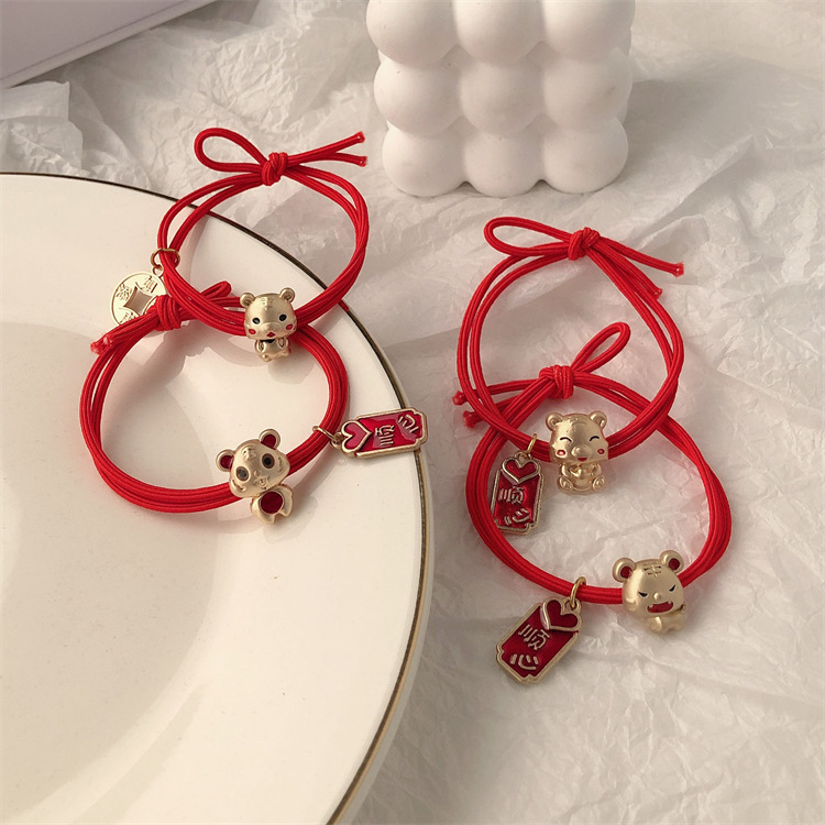 Cuerdas de cabeza metálicas rojas de alta elasticidad cabello anillo de cabello pulsera de mujer doble uso nuevo atado cabello correa joyas para la cabeza