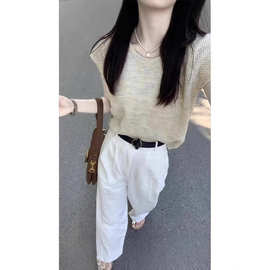 2026新款春装女装天丝亚麻棉夏季法式圆领针织半袖上衣短袖女t恤