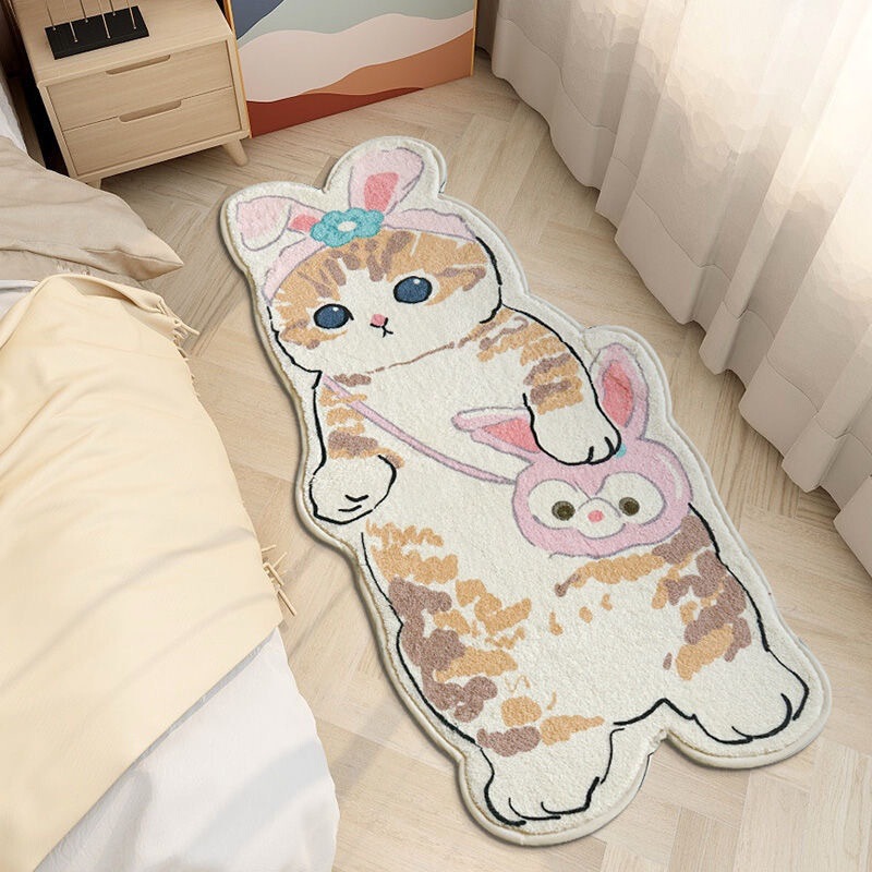 シンプルなアニメのかわいい猫の足のマットはカシミヤのじゅうたんの客間の寝室のベッドのサイドのじゅうたんの子供のマットのメーカーの卸売りをまねます。|undefined