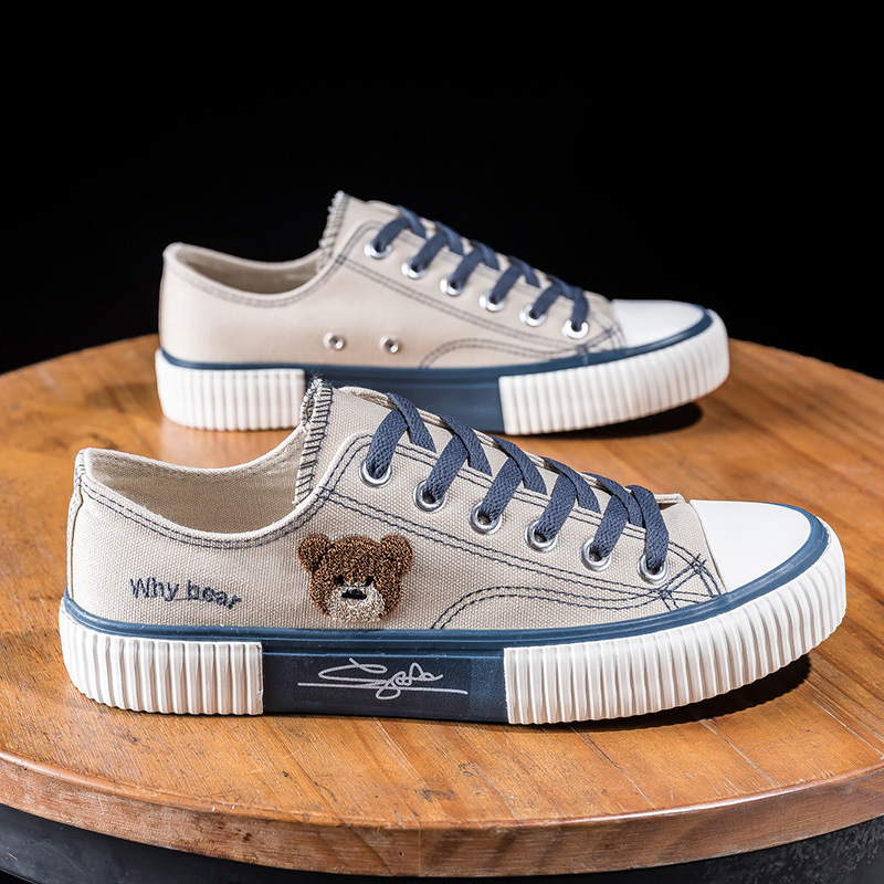 Oso zapatos de lona de los hombres de verano 2023 nuevo transpirable versátil de moda bajo-top estudiante zapatillas casuales zapatos de tela zapatos de moda