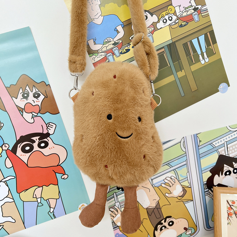 2024 새로운 귀여운 작은 감자 크로스 백 만화 봉제 인형 어깨 가방 인형 동전 지갑 생일 선물