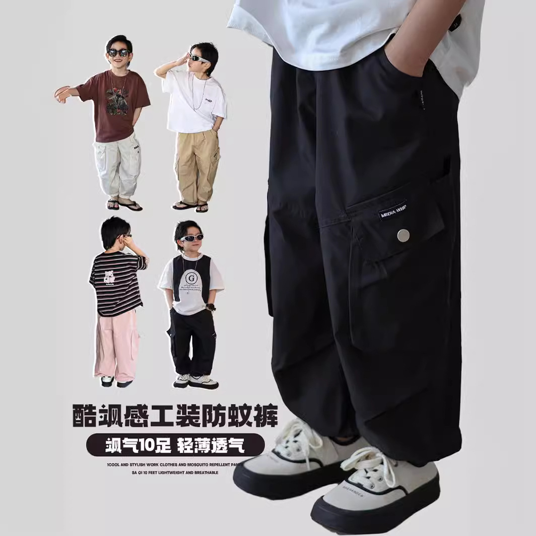 Летние штаны для мальчиков, детская летняя одежда, средство от комаров для отдыха, в американском стиле, в западном стиле, оверсайз